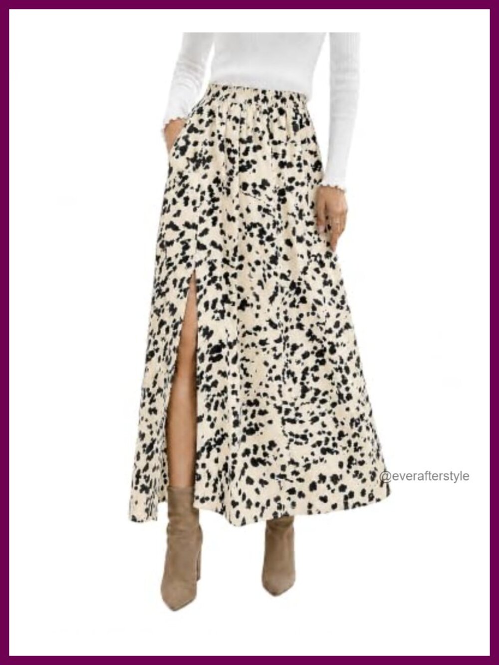 Boho Floral Maxi Skirt A-Line High Waist Side Slit Pockets Women's